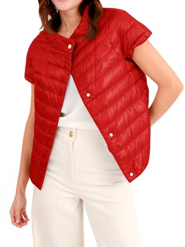 Tankaneo Womens Puffer Vest Button Up Short Sleeve Winter Jacket Casual Lightweight Quilted Jackets