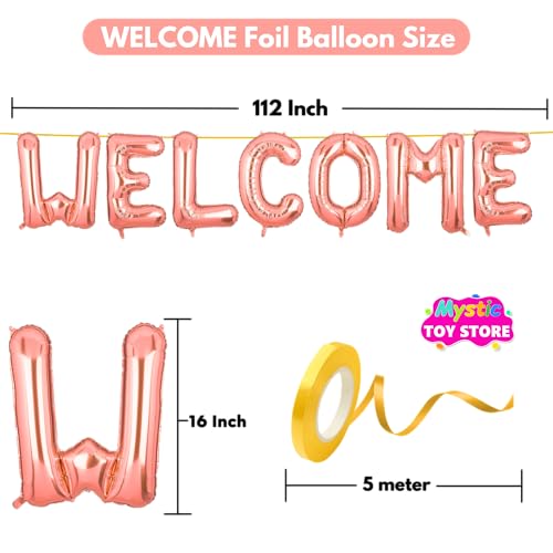 Image of Welcome Banner Rose Gold for Birthday Wedding Office Home Baby Boy Girl Foil Balloon Decoration Decor Celebration