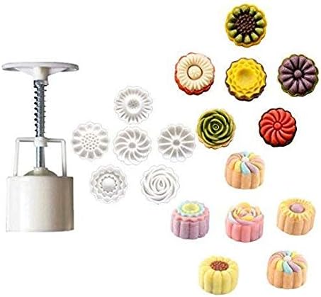 HUAL Moon Cake Mold With Stamps - Mid Autumn Festival DIY Decoration Press (Rose Flower 6Pcs)