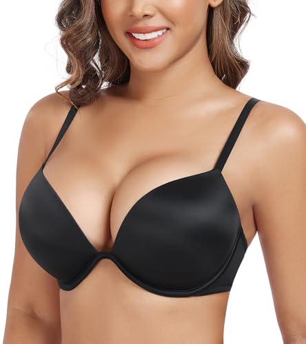 DotVol Women's Deep Plunge Push Up Low Cut Thick Padded Underwire Everyday Bra2