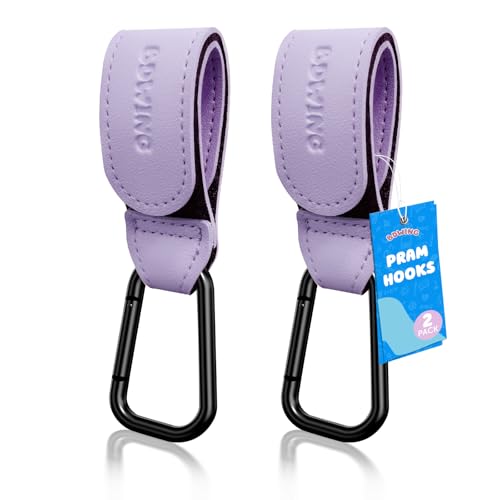 Bdwing Gancho Multifuncional para Silla de Paseo, 2 Pack Ganchos Carro Bebe Cuero, Ganchos para bolso carro bebe para colgar, Ligero y Duradero Accesorios Carro Bebe(Morado)