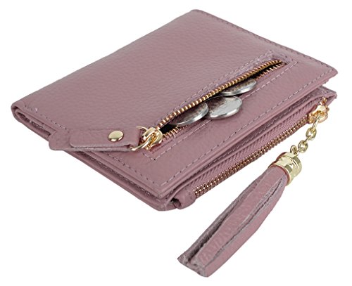 YALUXE Women's Compact Small Leather Billfold Wallet with Tassel Zipper Light Pink2
