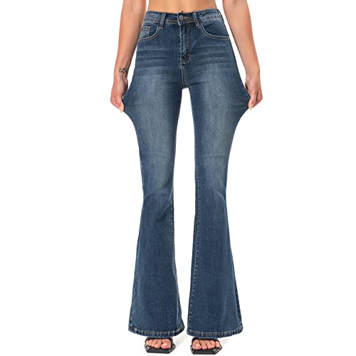 LAMLUCK Women's High Waisted Bell Bottom Jeans Ripped Stretch Skinny Flare Jeans Distressed Wide Leg Bootcut Denim Pants - Image 8