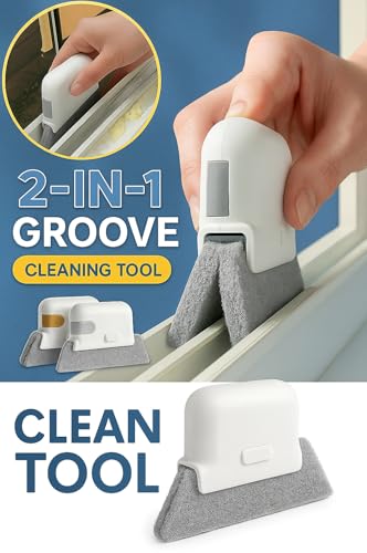 Image of ROKTRY 2-in-1 Groove Cleaning Brush for Window, Sliding Doors, Kitchen Sink, Car Vents - Multipurpose Cleaning Tool with Scouring Pad - Household & Bathroom Brush Keyboard Mini Dust Cleaner Tool