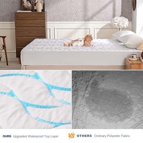 GRT Queen Mattress Protector, 100% Waterproof Mattress Protector Queen with Dual-Layers Protection, Noiseless Quilted Fitted Mattress Pad Cover with 8"-26" Deep Pocket