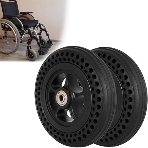 6 Inch Wheelchair Wheel Replacement Honeycomb Rubber Anti-Slip Tire, 6'x 1.4' Solid Tire Wheel Assembly Suitable for Manual/Electric Wheelchair (One Pair)