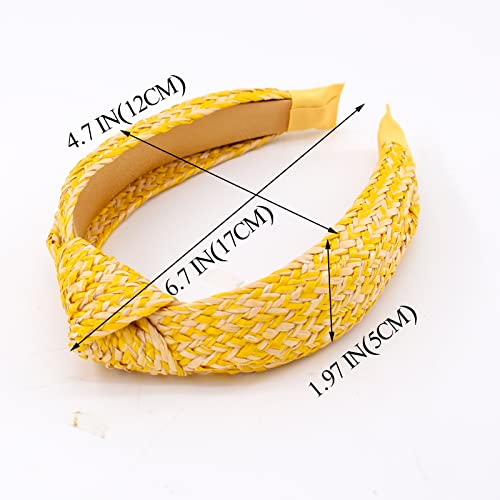 Begood Knotted Headband For Women Raffia Womens Knotted Headbands Green And Yellow Fashion Top Knot Hairband Wide Headbands Designer Headbands Turban Hair Accessories For Girls 2Pcs #TOP4