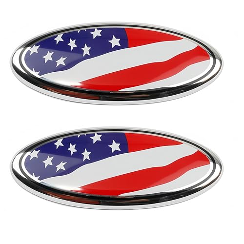 Image of 2 Pack Compatible for 2004-2014 F150 Front Grille Rear Tailgate Emblem, 9 inch Black Oval American Flag Emblem Fits 11-14 Edge, 11-16 Explorer, 06-11 Ranger, 07-14 Expedition