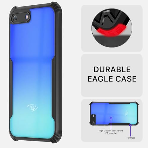 Image of Pikkme itel A25 Back Cover | Crystal Clear Transparent Back | Ultra Hyrbid | Full Camera Protection | Raised Edge | Bumper Back Case (Black)