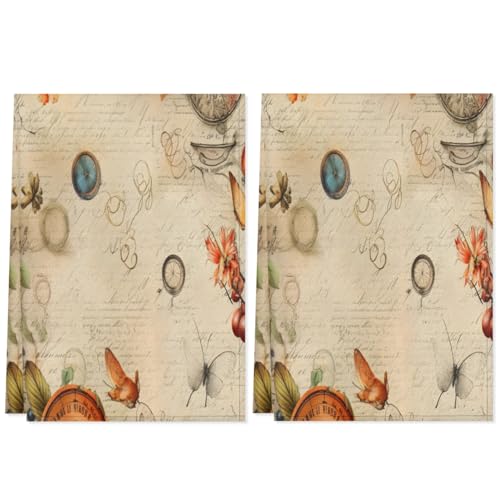 QsirBC Fun Fruits Style Kitchen Towels Set of 2 Hand Towels Dish Towels Reusable Decorative Towel Sets for Cooking Baking, 28.3 X 17.7 Inch