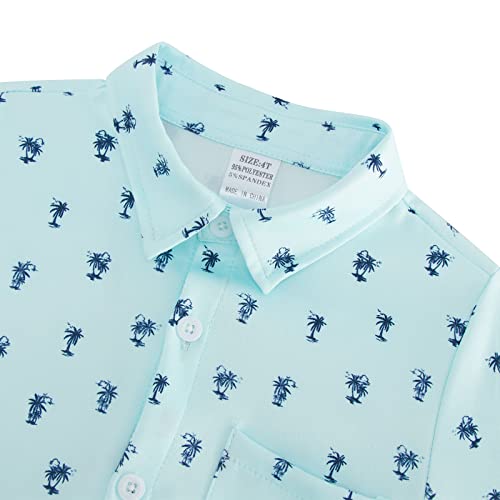 Toddler Kids Button Down Shirts Boys Hawaiian Shirt Palm Coconut Tree Print Light Blue Tops Size 3T 4T Little Child Beachwear #TOP3