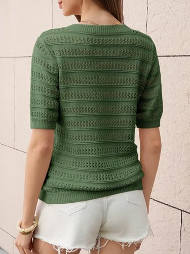 Image of Saodimallsu Womens Short Sleeve Crochet Sweaters Summer Boho Pullover Tops