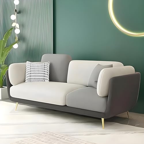 Image of Velvet Contemperory Sofa with Cushion Chaise Lounge Sectional Sofa Perfect for Living Room & Bedroom Guests Home & Office (Velvet Grey & Cream), 3 Seater