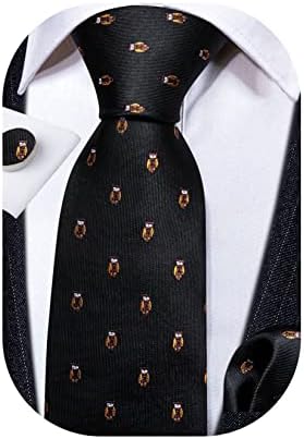 Barry.Wang Men's Animal Pattern Ties Wedding Silk Necktie Handkerchief Cufflink Set