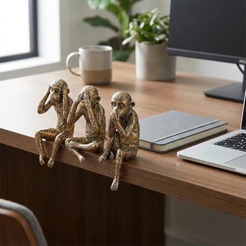 Estatua 3 Monos Sabios de Resina Dorada miniatura 3