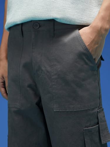 Image of Veirdo Baggy Fit with Button Closure Solid Lycra Woven Cargo Pants for Men (Colors: Beige, Black, Brown, Grey, Navy & Olive)