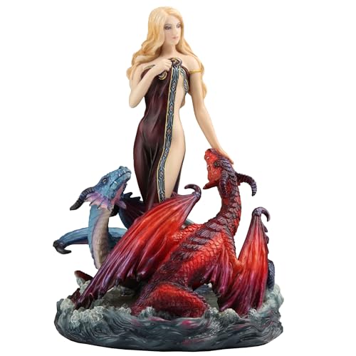 Estatua de resina pintada a mano con dragones y doncella 20 cm