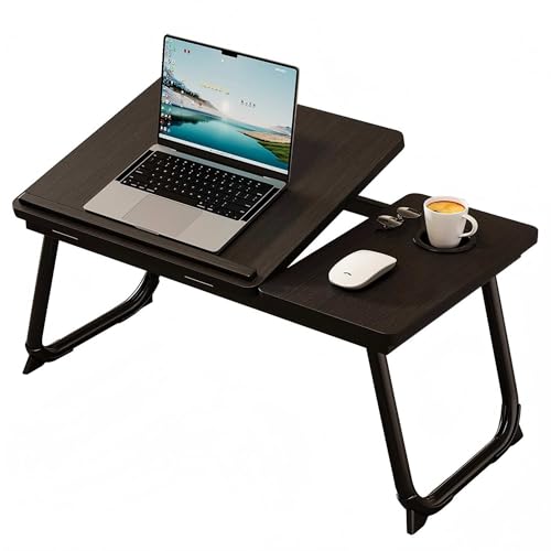 Image of Foldable Laptop Desk for Bed, 21.6 inch Split Desktop Adjustable Lap Desk for Adults, 5 Tilt Angles Ergonomic Laptop Table with Cup Holder, No Assembly Portable Bed Desk for Couch, Office, Travel (Black)
