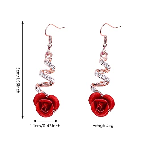 Seakuur Boho Vintage Red 3D Rose Drop Earrings For Women Statement Dangle Earrings With Crystal Rhinestone Valentine's Day Gift (3D Rose Drop Earrings-Red) #TOP3