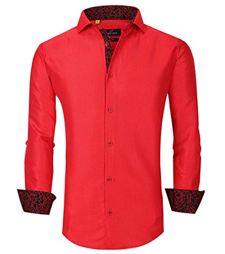 Suslo Couture Azaro Uomo Men s Slim Fit Red Nautical Prints Long Sleeve - Wrinkle-Free Large, red 11