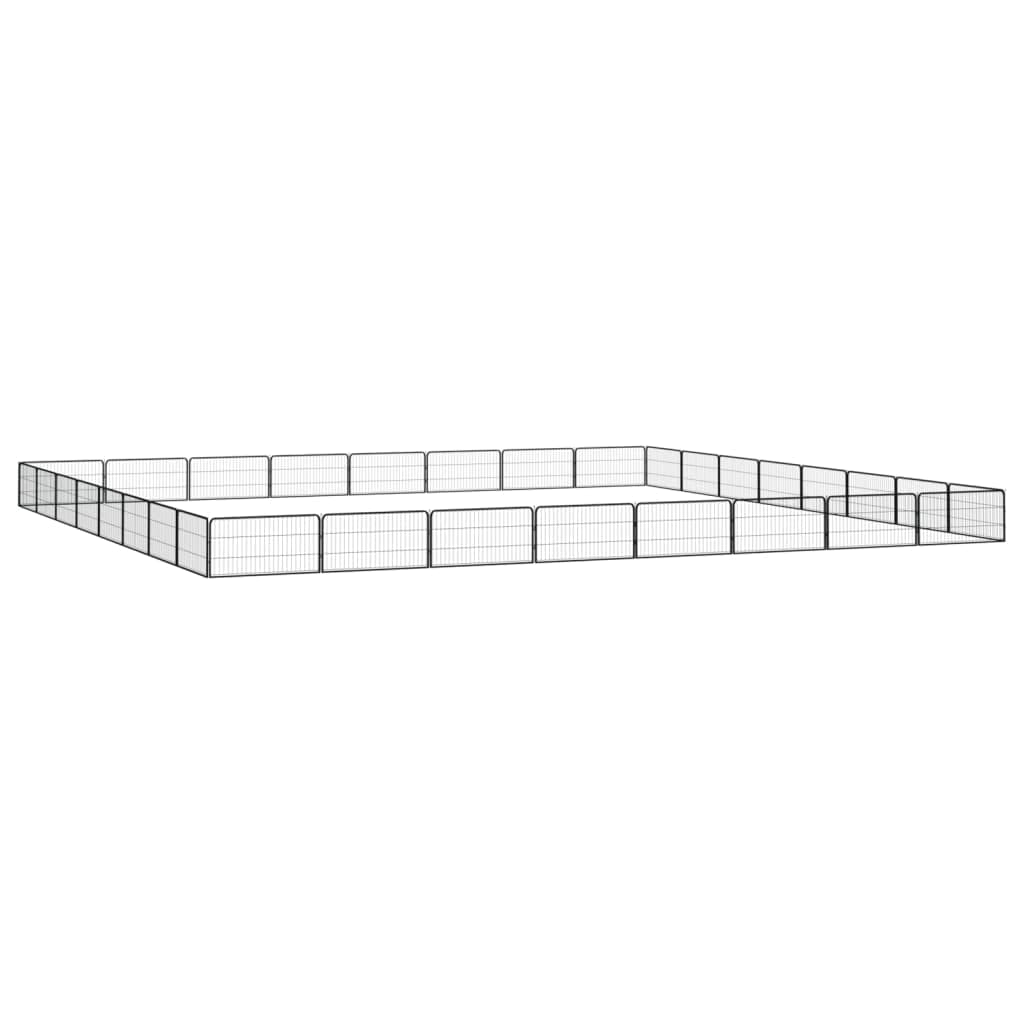 32-Panel Outdoor Metal Dog Playpen, Powder-Coated Steel, Black | Features 39.4" x 19.7" customizable panels to create DIY shapes for puppies and small animals indoors or outdoors.