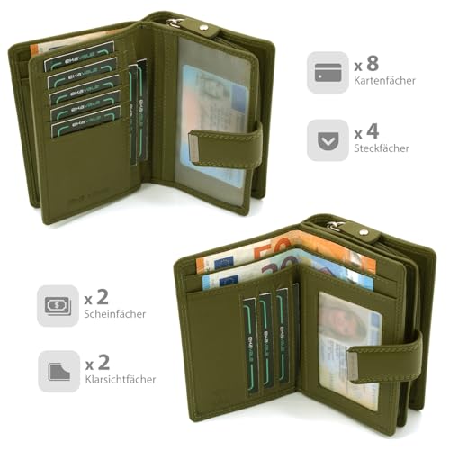 Damen Geldbörse aus weichem Leder mit RFID-Schutz - Damen-Portemonnaie (Oliv) – Bild 5