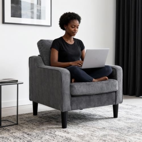 Sillón ergonómico chenille gris con soporte lumbar miniatura 7