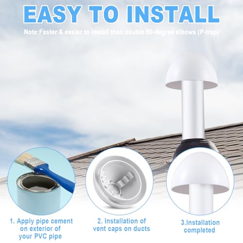 Wonderjune 2pack PVC Furnace Flue Pipe Vent Cap for 4\" 5\" 6\" Pipe Hemispherical Flue Roof Vent Cap Keep Small Animals Out of Exterior Exhaust Cover