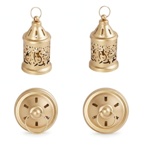 Image of Hanging Metal Tealight Candle Holder Lantern Set with LED Candle | Decorative Gold Hanging Lantern for Home Decor, Living Room, Dining Table, Balcony & Festive Gifting (Set of 6)
