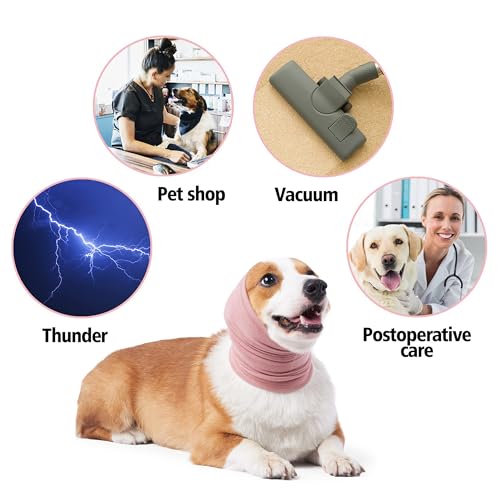 Lelepet Ohrenschutz für Hunde, Hunde Gehörschutz, Beruhigender Kapuzenpullover, Hund Ohrenschützer zur Geräuschreduzierung, Hundehals und Ohrenwärmer, Hund Ohrenpflege Lärmschutz, Rosa S
