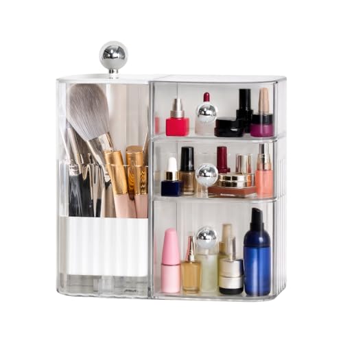 Colexy Organizador de maquillaje con Gavetas, Grande Acrílico Multiusos Almacenamiento Cosméticos para Tocador Dormitorio Baño Organizador de Perfume (Claro)