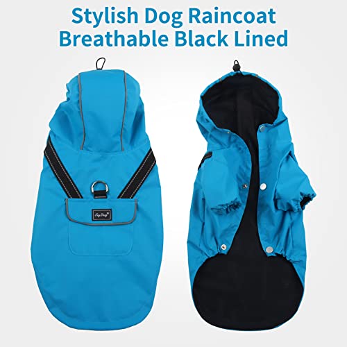 JoyDaog Regenmantel für extra kleine Hunde mit Kapuze, wasserdichte Outdoor-Regenjacke für Hunde, Welpen-Regenmantel mit Taschen, Blau, XS