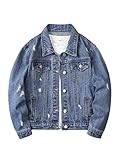 Verdusa Boy's Ripped Long Sleeve Button Front Denim Jacket Coat Outerwear Medium Wash 130
