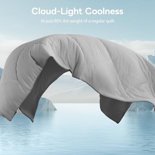 Image of Elegear Cooling Comforter Twin Absorbs Body Heat to Keep Cool, Cooling Blanket for Hot Sleepers Japanese Arc-Chill 3.0 Cool Tech Fabric Summer Comforter Hypo-Allergenic Cooling Quilt-Gray, 150x200cm