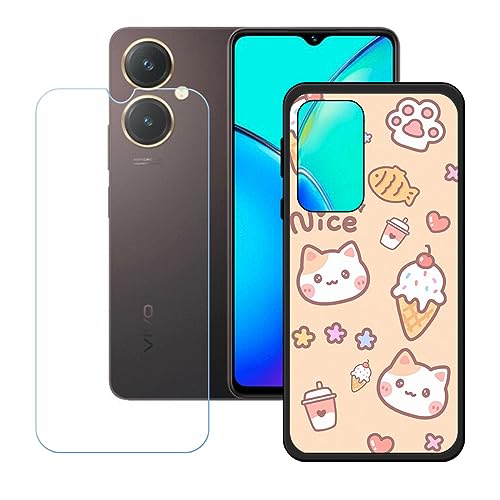 Funda para Vivo V27, Cover Suave Silicona TPU Carcasa Caso Protectora Case + Cristal Templado Film Vidrio Protector de Pantalla para Vivo V27 (6,78') - KE88