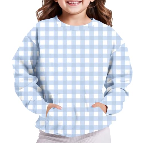 Girls Casual Plaid Crewneck Sweatshirt Long Sleeve Loose T-Shirts Kids Pullover Tee Tops with Pocket for Boys 2-12 Years4