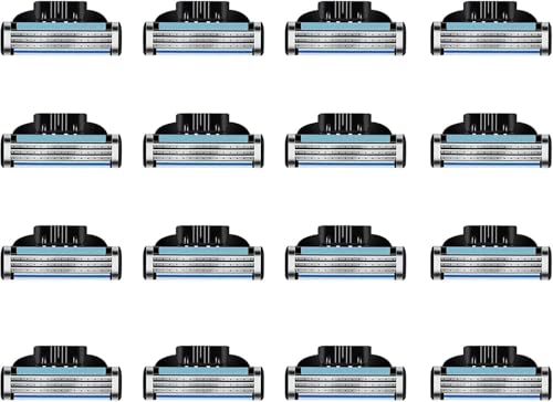 16 Piezas Cuchillas de Afeitar, Turbo Cuchillas de Recambio Cuchillas Manuales 3 Cuchillas Recambios Profesional con Doble Tira de Lubricación Men Shaver Blade para Padre Novio Diario