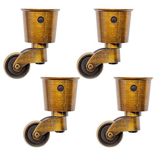 Waziaqoc 4pcs Antique Brass Caster Cups, Vintage Swivel Round Caster