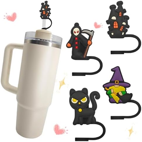 4Pcs Halloween Silicone Straw Cover Cap for Stanley Cup, Reusable 10mm (0.4in)