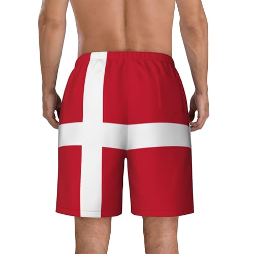 Danish Flag Men Beach Pants – Swim Trunks for Men,Quick-Dry and Comfortable, Suitable for Beach, Surf, and Everyday Wear Black4