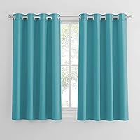 PONY DANCE Thermal Eyelet Curtains for Bedroom - Room Darkning 54 Drop Small Window Curtains for Room Darkening & Noise Reducing, 2 Pieces, W 46 by L 54-inch, Turquoise Blue