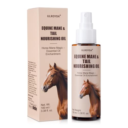 Ulroyda Equine Essential Oil Spray – Olive & Jojoba Blend for Silky Mane & Tail | Smooths, Detangles & Adds Natural Shine | for Horses & Dogs, 3.38 oz