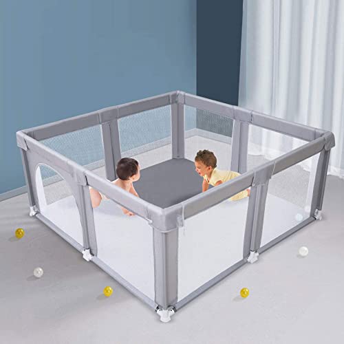 🎪 Spazio di gioco efficiente--Il diametro esterno del box è 150x150x62cm, un posto per le attività dei bambini che non occupa troppo spazio. L'altezza scientifica e il robusto design a rete proteggono la sicurezza del bambino, quindi il bambino non può arrampicarsi e può imparare ad arrampicarsi e stare in piedi in modo più sicuro.