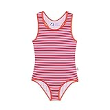 maritimes Streifenmuster Finkid Niemi Kinder Badeanzug gestreift Einteiler Beachware Strandmode Mädchen Girls (Raspberry/Offwhite, 90/100)