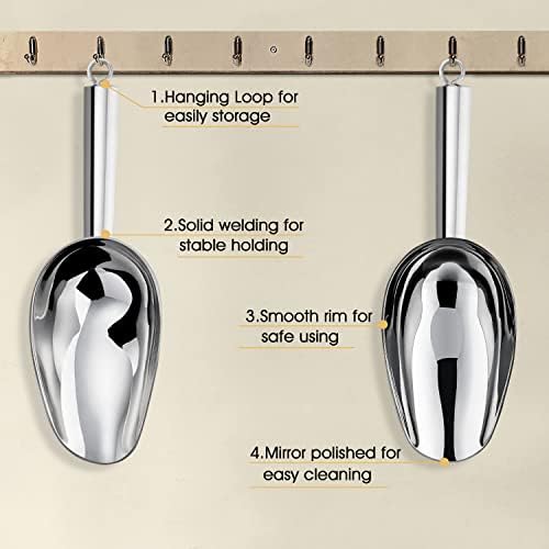 Ice Scoop Set of 2, Joyfair 5oz Stainless Steel Small Food Scoops for Kitchen Bar Buffet Party, Metal Flour Candy Pet Scooper for Multi-Purpose Use, Sturdy & Durable, Mirror Finished & Dishwasher Safe