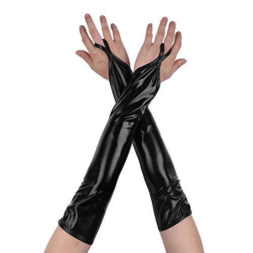 ZUYPSK Gants de punk brillants sans doigts pour femme - Métallisés imprimés - Gogo Lingerie - Accessoires de soirée - Accessoires de soirée - Noir - Taille unique Cover