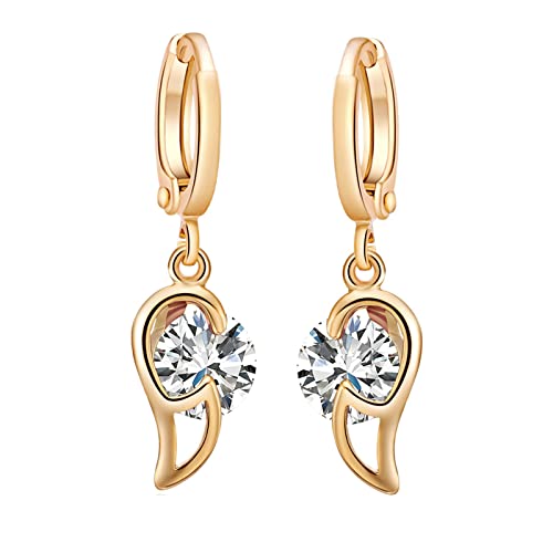 Boucles d'oreilles en or jaune 18 carats pour femmes créoles rondes avec ailes