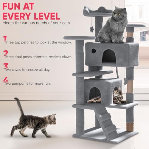 Torre para gatos 54 pulgadas con 2 condominios y 3 rascadores miniatura 2