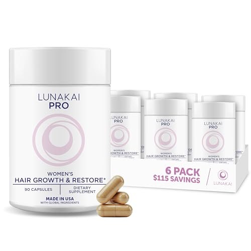 Image of Lunakai USA Made Hair Growth Supplement for Women - Advanced 20 Nutrient with Marine Collagen, Saw Palmetto, Biotin & Keratin - Daily Hair Vitamins for Thicker Strands - 6 Pack