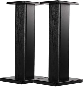 Speaker Stand, Wood, 2 Piece Speaker Stand Surround Sound Base Floor Stand Tabletop Anti-Vibration Wooden Stand 15CM, Black Wood Grain Tone